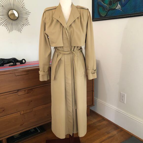 VTG Fleet Street Long Trench Coat Women's 8 (Medium) Tan 80s 90s Preppy Classic - Picture 1 of 16